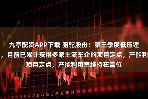 九亭配资APP下载 骆驼股份：第三季度低压锂电订单继续放量，目前已累计获得多家主流车企的项目定点，产能利用率维持在高位